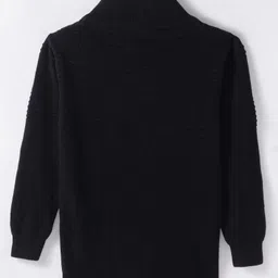 Smarty Boys 100% Cotton Flatknit Full Sleeves High Neck Front Open Sweater with Cable Knit Design - Black image 2
