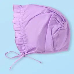 Babyhug 100% Cotton Woven Caps with Cherry & Polka Dots Print Pack of 3 Dark Pink White & Purple - Diameter 18 cm image 2