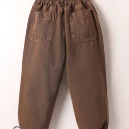 Little Kangaroos Cotton Knit Full Length Anti Bacterial Solid Trouser With Cargo Pockets - Brown image 2