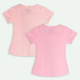 Ariel Cotton Knit Pack Of 2 Half Sleeves Hearts Sequins Embellished & Bow Printed Tees - Pink image 3