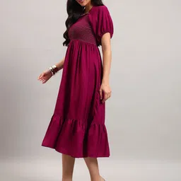 Jash Creation Women Puff Sleeve Crepe Fit & Flare Midi Dress image 2