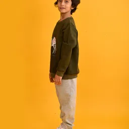 Anthrilo Fleece Full Sleeves Zebra Printed Sweatshirt With Jogger Set - Olive & Grey image 4