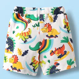 Babyhug Cotton Knit Mid Thigh Shorts With Dino Print Pack of 2 - Navy Blue & White image 3
