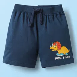 Babyhug Cotton Knit Mid Thigh Shorts With Dino Print Pack of 2 - Navy Blue & White image 4