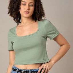 r.code by the roadster life co. R.Code by The Roadster Lifestyle Co. Women Solid Scoop Neck Cotton T-shirt-picture-31
