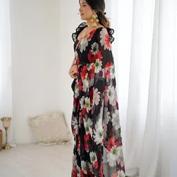 HMP Fashion Floral Printed Sequinned Saree image 2