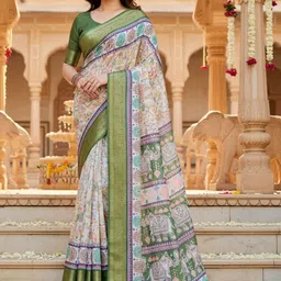 ZAMUNA Floral Silk Blend Bhagalpuri Saree-picture-33