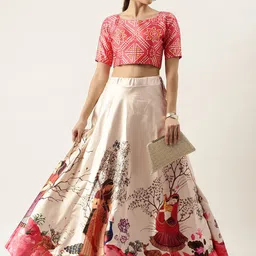 Kaizen TEXO FAB Floral Printed Semi-Stitched Lehenga & Unstitched Blouse image 1