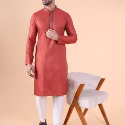 AURIK Men Geometric Printed Mandarin Collar Pure Silk Kurta with Pyjamas-picture-32