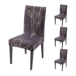 HOKIPO Brown & Beige 4 Pieces Floral Printed Stretchable Chair Covers-picture-11