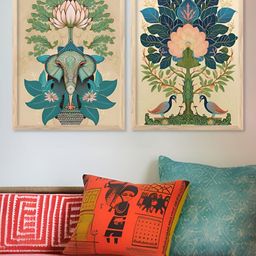 Kotart Brown & Green 2 Pieces Elephant & Birds Printed Wooden Wall Arts-picture-40