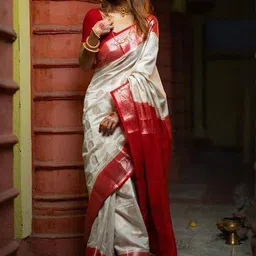 TheWonderWorld Ethnic Motifs Woven Design Zari Saree With Blouse Piece-picture-23