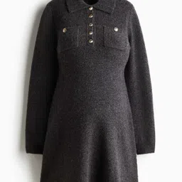 H&M MAMA Women Solid Shirt Collar Long Sleeve A-Line Dress-picture-18