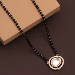 CAPILITE Jewellers Gold-Plated American Diamond Studded And Beaded Mangalsutra image 4