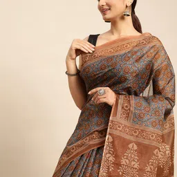SHANVIKA Floral Pure Cotton Block Print Saree image 1
