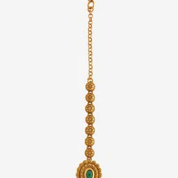 kushal's fashion jewellery Kushal's Fashion JewelleryRuby Gold-Plated Antique Maang Tikka Head Jewellery image 2