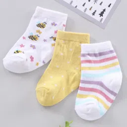 cute walk by babyhug Cutewalk By Babyhug Anti Bacterial Ankle Length Floral Print Socks Pack Of 3 - Yellow-picture-34