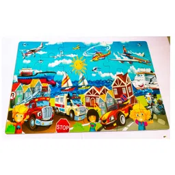 Fingo Brain Wooden Jumbo Jigsaw Transport Multi color - 30 Pieces-image-7