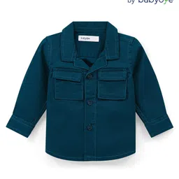Babyoye 100% Cotton Woven Full Sleeves Solid Dyed Shirt - Teal Blue-picture-36