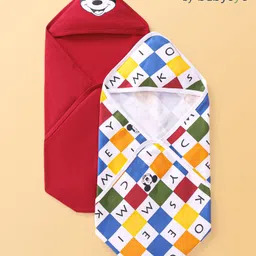 Babyoye Disney Interlock Knit Hooded Towel & Wrappers With Mickey Mouse Graphic Pack of 2 L 83 x B 83 cm - Red & White-picture-22