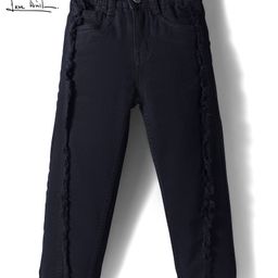 arias by lara dutta Arias Cotton Woven Full Length Washed Stretchable Jeans With Raw Edges Detailing - Black-picture-23