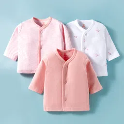 I Bears Interlock Knit Full Sleeves Front Open Vests with Stripes & Floral Print Pack of 3 - Pink Peach & White-picture-13