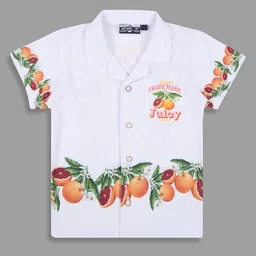 Actuel Knit Half Sleeves Grapefruit Printed Shirt - White Green & Orange-picture-18