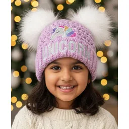 Yellow Bee Wool Knit Unicorn Text Designed Sequins Embellished Beanie Cap - Lavender - Circumference 40 Cms-picture-19
