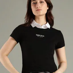 Tommy Hilfiger Women Typography Printed Round Neck Slim Fit T-shirt-picture-32