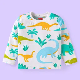 Babyhug Cotton Knit Full Sleeves Night Suit with Dino Print - White image 2