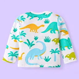 Babyhug Cotton Knit Full Sleeves Night Suit with Dino Print - White image 3