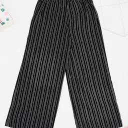 Pantaloons Junior Rayon Woven Striped Palazzo With Belt - Black image 4