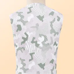 Rikidoos Full Sleeves Abstract Printed 3 Piece Suit Set With Bow - White & Pista Green image 3