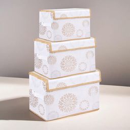 Kuber Industries White & Gold Toned 3 Pieces Printed Drawer Box With Handle Organisers-picture-2