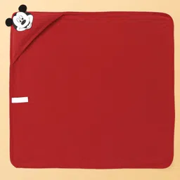 Babyoye Disney Interlock Knit Hooded Towel & Wrappers With Mickey Mouse Graphic Pack of 2 L 83 x B 83 cm - Red & White image 4