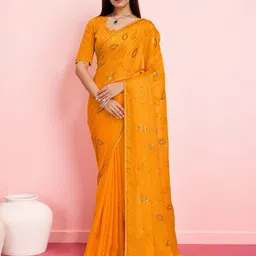 TASRIKA Ethnic Motifs Sequinned Pure Chiffon Saree image 2