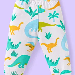 Babyhug Cotton Knit Full Sleeves Night Suit with Dino Print - White image 5