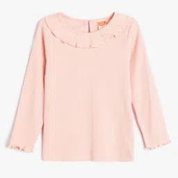 Koton Girls Solid Round Neck Cotton T-Shirt image 1