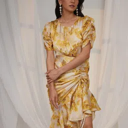 PINACOLADA Women Printed Puff Sleeve Sheath Midi Dress-image-90