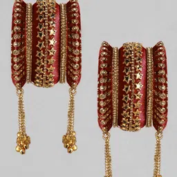 Peora Set of 10 Maroon Handcrafted Silk Thread Kundan Star Studded Chuda Bangles image 2