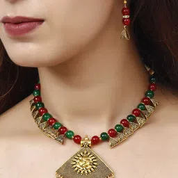 ahoora Gold-Plated Beaded Necklace and Earrings-picture-15