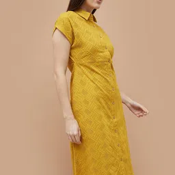 Fame Forever by Lifestyle Women Self Design Shirt Collar A-Line Midi Dress image 3