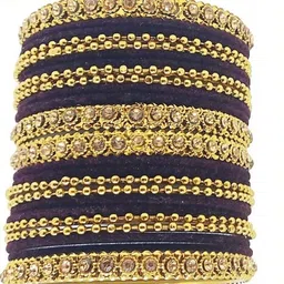 poshing Set Of 24 Brown Glass Artificial Stones & Beads Bangles image 2