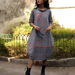 Bhomra Floral Printed Pure Cotton A-Line Midi Dress-picture-31