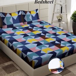 Arrabi Pink & Navy Blue Geometric Printed Fitted 310 TC King Bedsheet Set 2.54 m x 2.18 m-picture-5