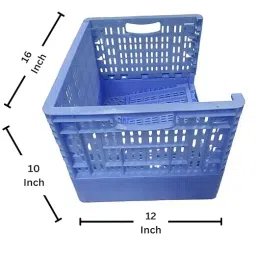 SINGHAL 10 Kg Capacity Blue Portable Foldable Crate/Collapsible Basket for Storage image 2