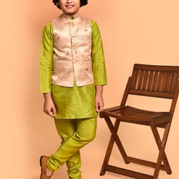 PRINTCULTR Boys Mandarin Collar Straight Kurta with Churidar & Nehru jacket image 1