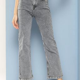 HERE&NOW Girls Comfort Straight Fit High-Rise Low Distress Heavy Fade Stretchable Jeans-picture-37