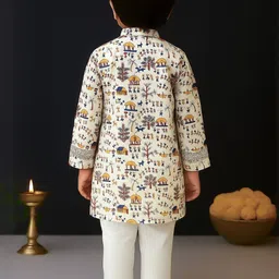 human choice Cotton Printed Kurta & Cotton Blend Pajama Set For Boys image 3