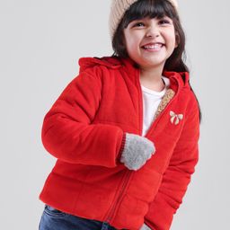 Babyoye Woven Full Sleeves Hooded Jacket Solid Colour Pattern- Red-picture-34